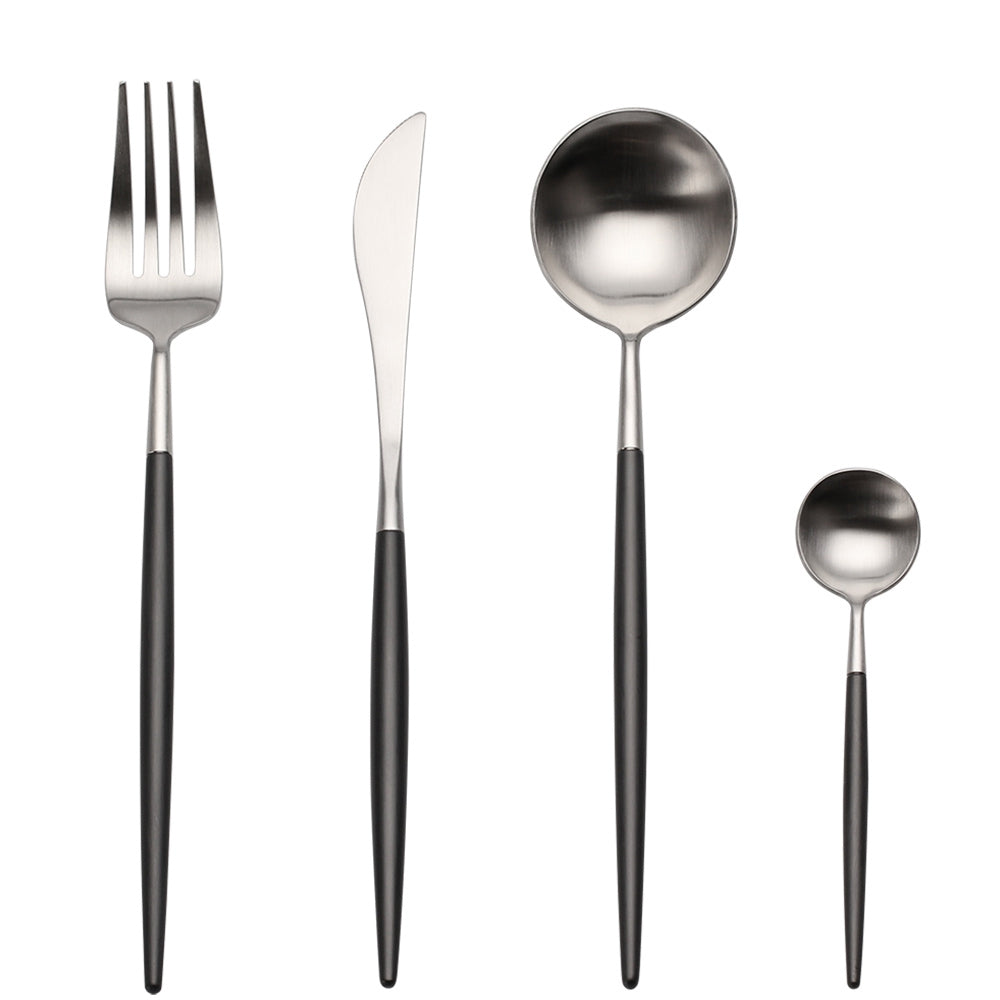4 Pieces Matt Flatware set 18/11 Stainless Steel Cutlery set Black and Silver