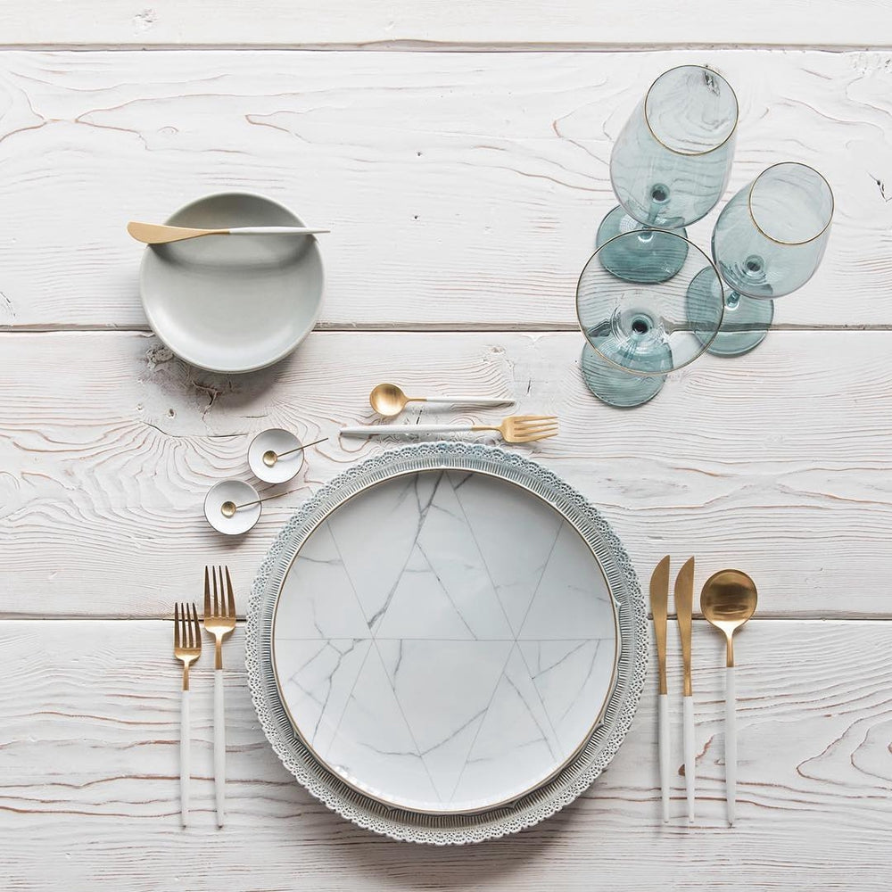 4 Pieces Matt Flatware set 18/11 Stainless Steel Cutlery set White and Gold