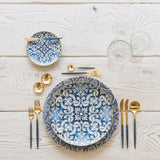 4 Pieces Matt Flatware set 18/11 Stainless Steel Cutlery set Blue and Gold