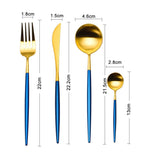 4 Pieces Matt Flatware set 18/11 Stainless Steel Cutlery set Blue and Gold