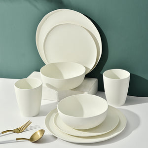 MORGIANA PLA Dinnerware Set Plant Based, 100% Composable Tableware Set, Reusable Dishwasher and Microwave Safe (White)