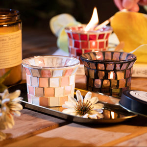 Glass Votive Candle Holders Set of 6, Mosaic Glass Tea Light Holders, Tealight Candle Holder, Candle Holders for Table Home Decor/Party Decoration