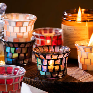 Glass Votive Candle Holders Set of 6, Mosaic Glass Tea Light Holders, Tealight Candle Holder, Candle Holders for Table Home Decor/Party Decoration