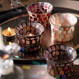 Glass Votive Candle Holders Set of 6, Mosaic Glass Tea Light Holders, Tealight Candle Holder, Candle Holders for Table Home Decor/Party Decoration