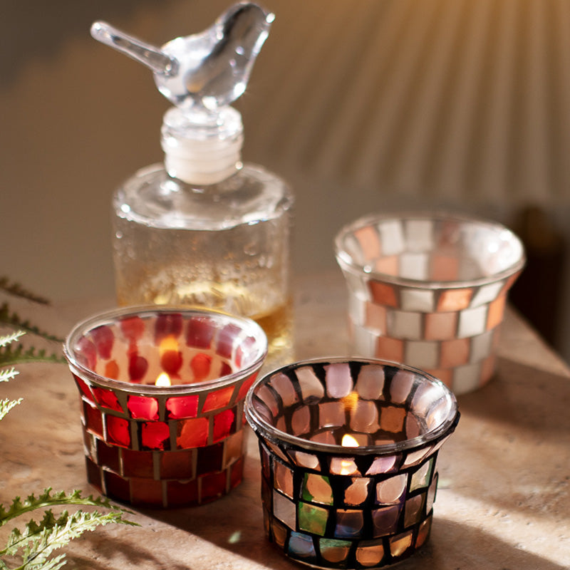 Glass Votive Candle Holders Set of 6, Mosaic Glass Tea Light Holders, Tealight Candle Holder, Candle Holders for Table Home Decor/Party Decoration