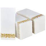 MORGIANA 100PCS Linen Feel White Napkins with Gold Design, Guest Hand Towels, Cloth-like Silver Napkin for Christmas Wedding Party Birthday