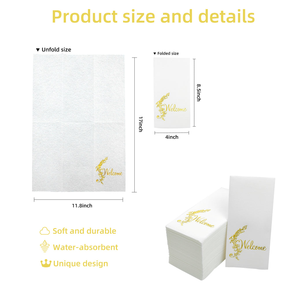 MORGIANA 100PCS Linen Feel White Napkins with Letter, Guest Hand Towels, Cloth-like Silver Napkin for Christmas Wedding Party Birthday
