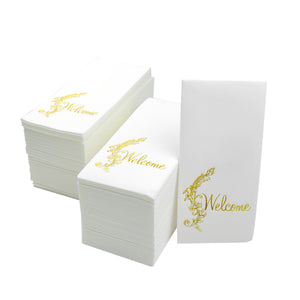 MORGIANA 100PCS Linen Feel White Napkins with Letter, Guest Hand Towels, Cloth-like Silver Napkin for Christmas Wedding Party Birthday