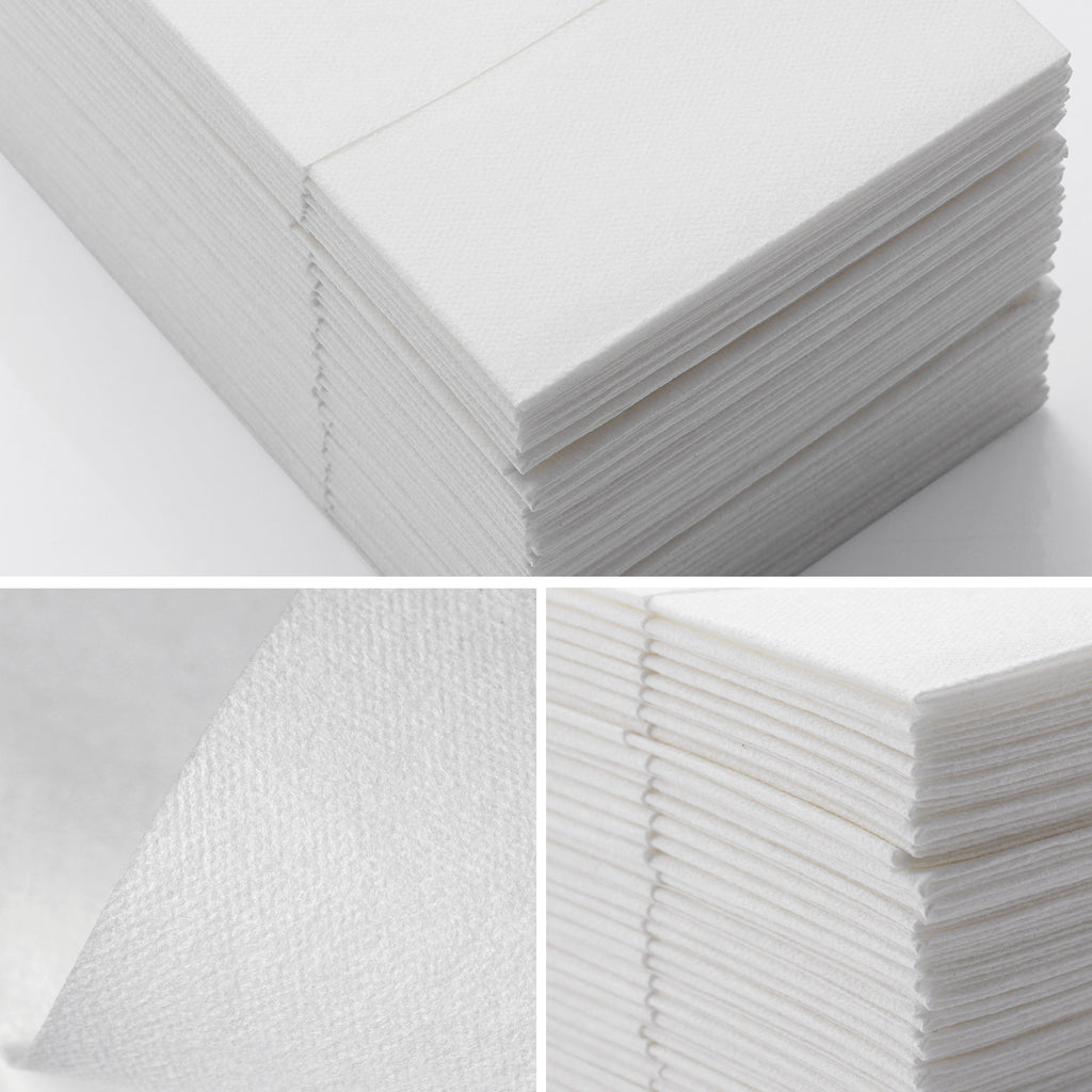 100PCS Disposable White Napkins with Built-in Flatware Pocket, Paper Hand Towel Linen Feel, Pre-folded Paper Airlaid Napkin for Dinner, Wedding, Party