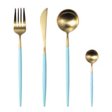 24 Pieces Blue and Gold Matt Flatware set 18/11 Stainless Steel Cutlery set