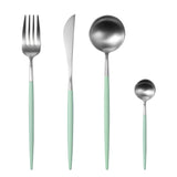 24 Pieces Green and Silver Matt Flatware set 18/11 Stainless Steel Cutlery set