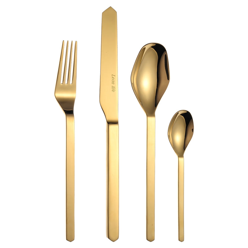 MORGIANA Gold Stainless Steel Flatware Sets, 16 Pieces Cutlery Serving Set, Silverware Set