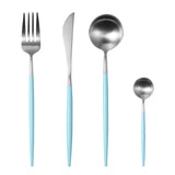 24 Pieces Blue and Silver Matt Flatware set 18/11 Stainless Steel Cutlery set