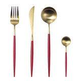 24 Pieces Red and Gold Matt Flatware set 18/11 Stainless Steel Cutlery set