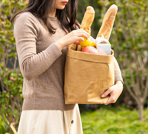 2PCS Washable Kraft Paper Bags Brown Eco-friendly Reusable Paper Bags Storage Bag for Fruits Bread Vegetables Plants