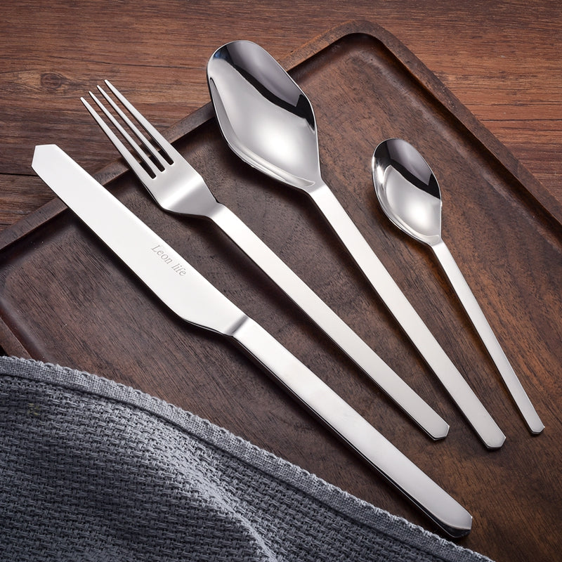 MORGIANA Silver Stainless Steel Flatware Sets, 16 Pieces Cutlery Serving Set, Silverware Set