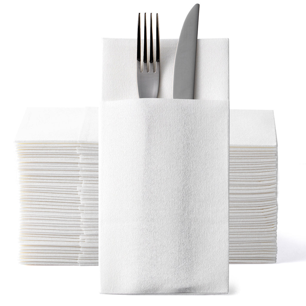 50PCS Disposable White Napkins with Built-in Flatware Pocket, Pocket G –  morgianatableware