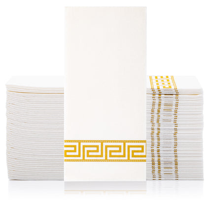 MORGIANA 100PCS Linen Feel Napkins,Guest Hand Towels, Cloth-like Gold Napkin for Christmas Wedding Party