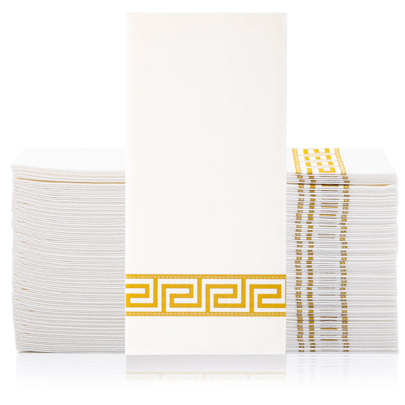 MORGIANA 100PCS Linen Feel Napkins,Guest Hand Towels, Cloth-like Gold Napkin for Christmas Wedding Party