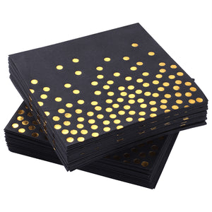 MORGIANA Airlaid Black Napkins Paper Black and Gold Linen Feel Napkins Disposable Serviettes, 40 x 40cm, Pack of 50