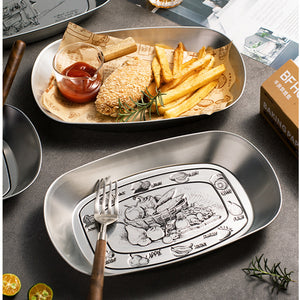 5 Pieces Vintage Tinplate Plates Chips Fried Chicken Fried Snack Plates Picnic Camping Plate Party Snack Plate