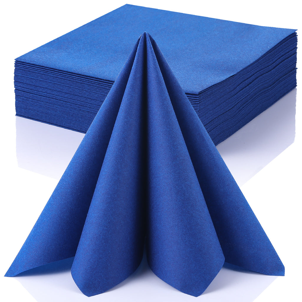 MORGIANA Dark Blue Napkins Paper, Linen Feel Napkins Disposable Blue Serviettes, 40 x 40cm, Pack of 50