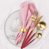 24 Pieces Red and Gold Matt Flatware set 18/11 Stainless Steel Cutlery set
