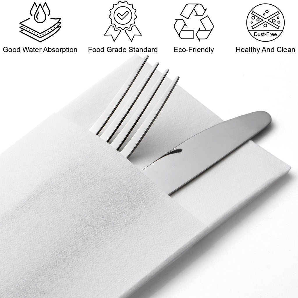 100PCS Disposable White Napkins with Built-in Flatware Pocket, Paper H –  morgianatableware