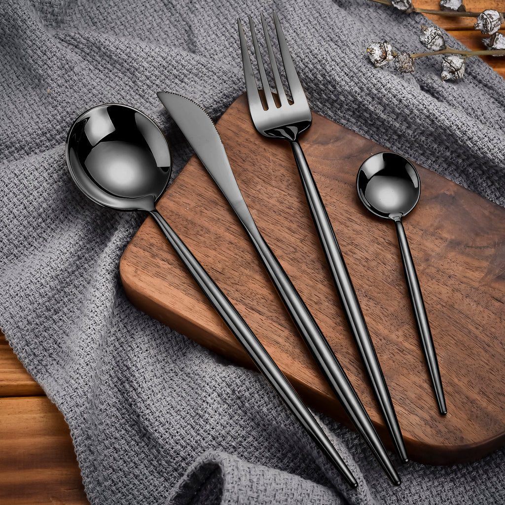 Shiny Pure Black 8 Pieces Flatware Sets 18/10 Stainless Steel Cutlery Set, Service for 2