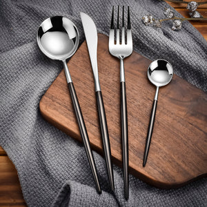 Black and Silver 8 Pieces Flatware Sets Shiny 18/10 Stainless Steel Cutlery Set, Service for 2