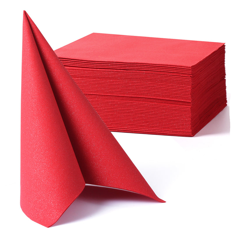 MORGIANA Airlaid Red Napkins Linen Feel Christmas Paper Napkins Disposable Red Serviettes, 40 x 40cm, Pack of 50
