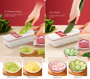 Vegetable Chopper, Food Slicer Dicer, 6 Interchangeable Blades Set with Food Container for Potato Tomato Onion Salad Fruit