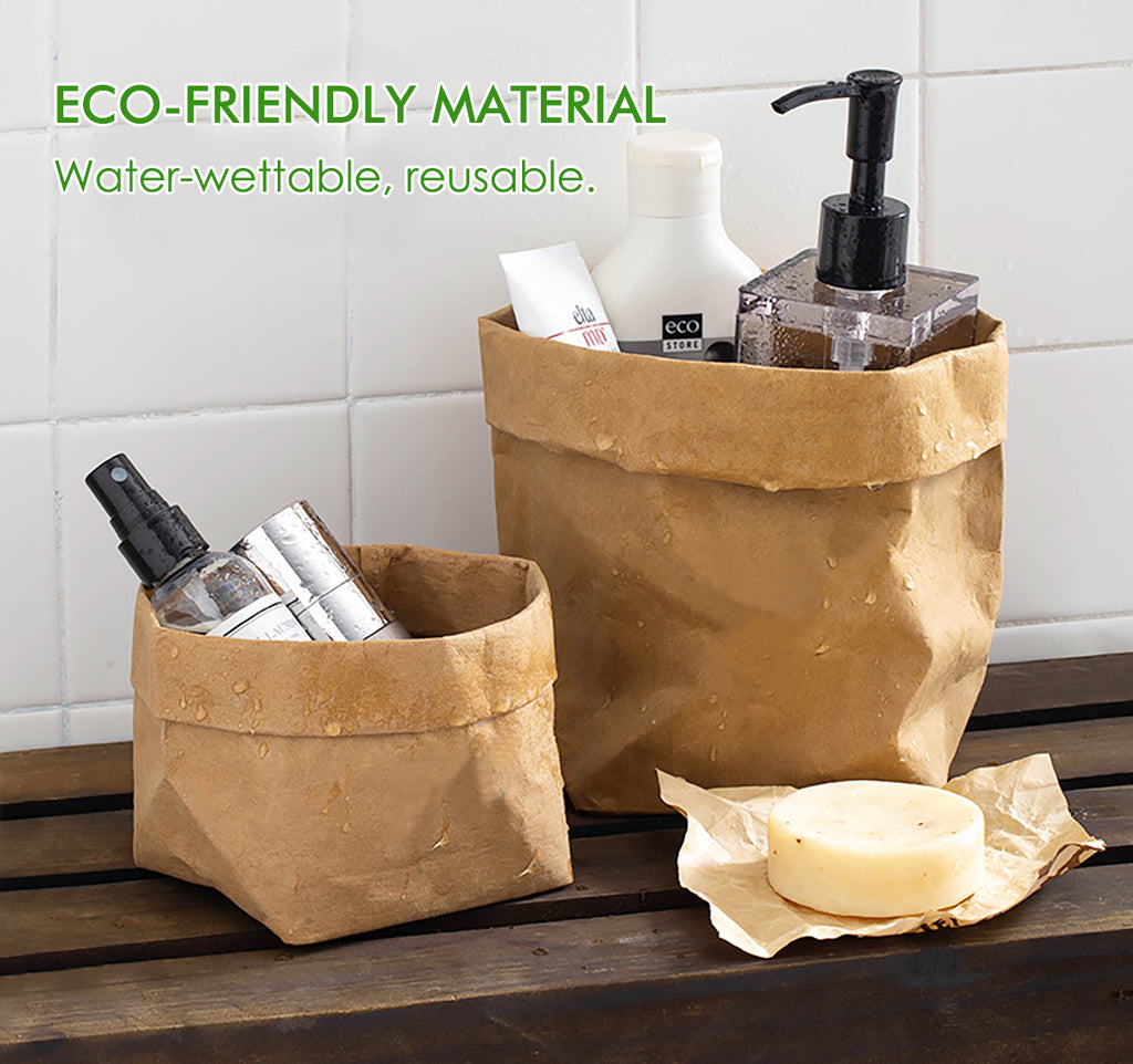 2PCS Washable Kraft Paper Bags Brown Eco-friendly Reusable Paper Bags Storage Bag for Fruits Bread Vegetables Plants