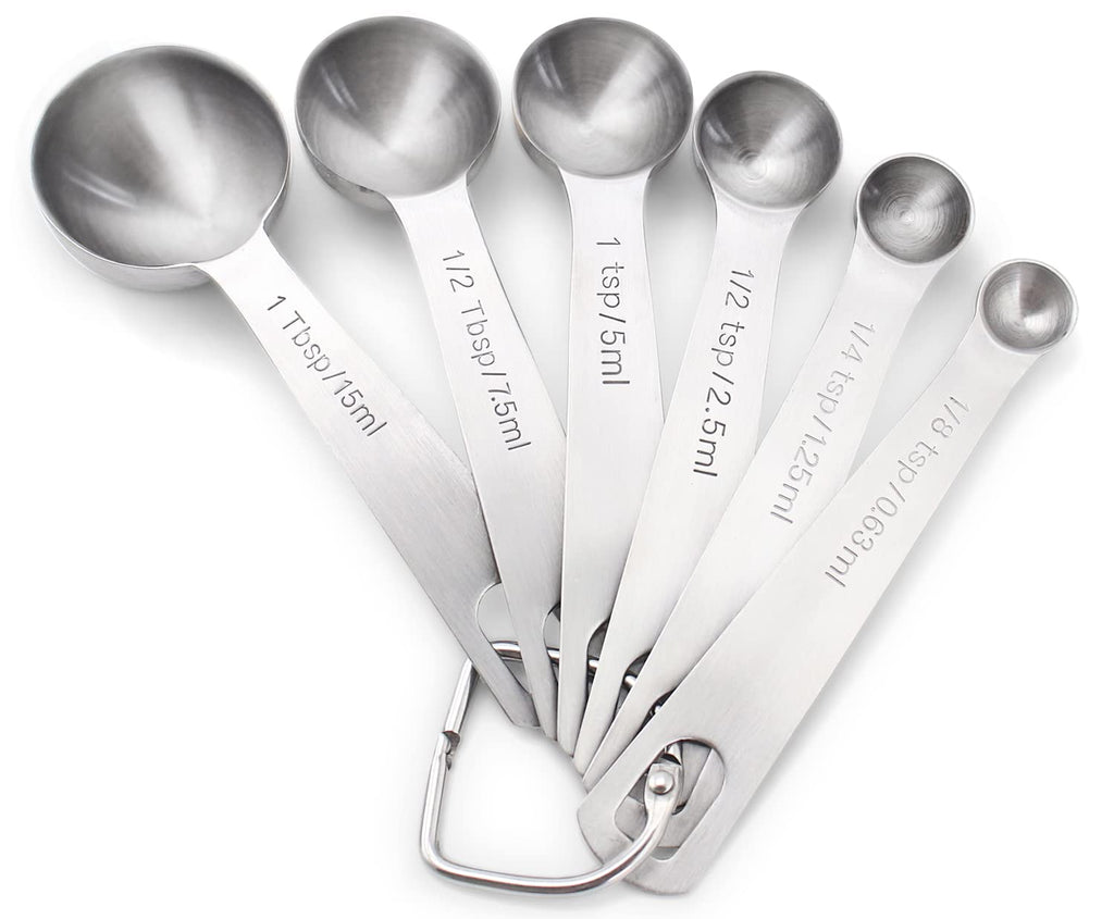 18/8 Stainless Steel Metal Measuring Spoons, Ergonomic Set of 6
