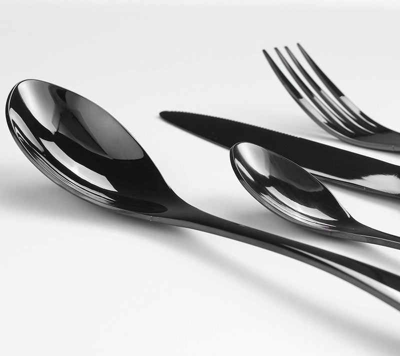24 Pieces Black Silverware Shiny Black Flatware Set 18/11 Stainless Steel Cutlery Set