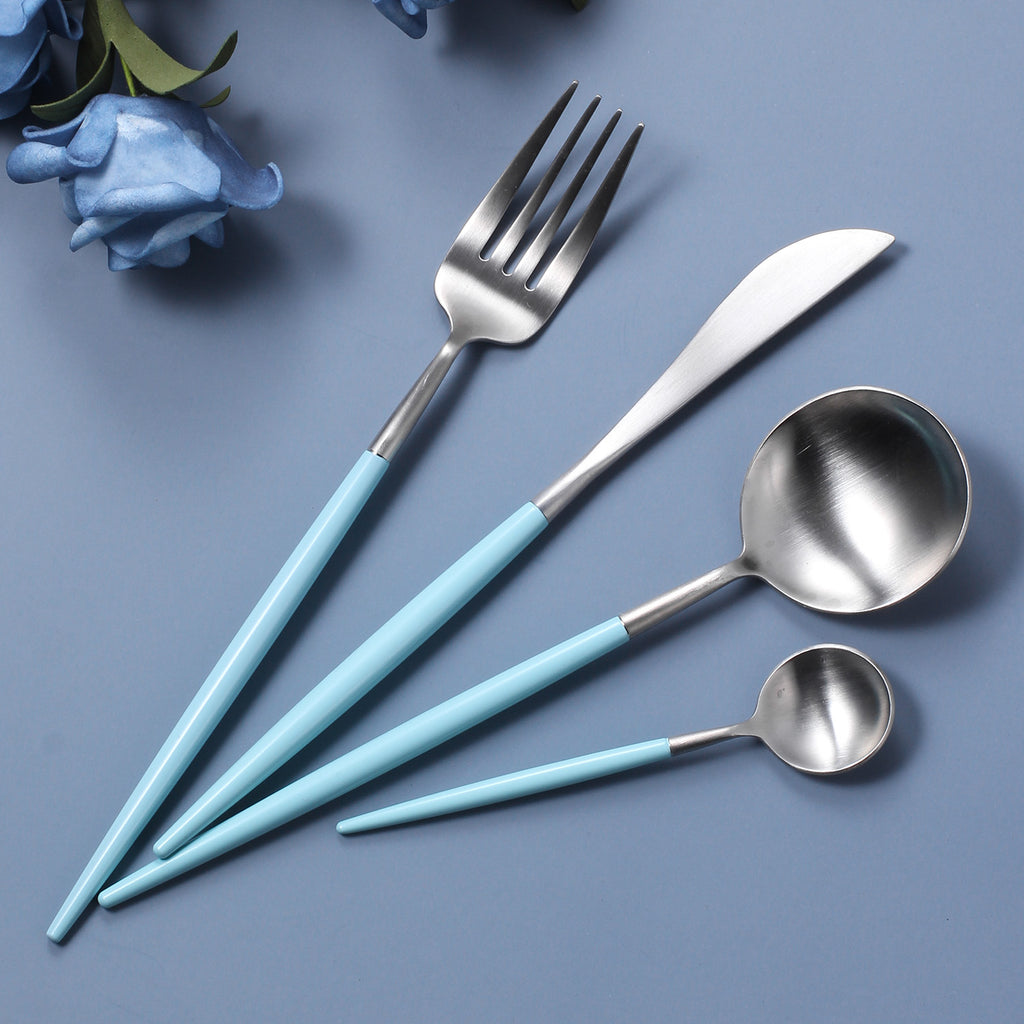 24 Pieces Blue and Silver Matt Flatware set 18/11 Stainless Steel Cutlery set