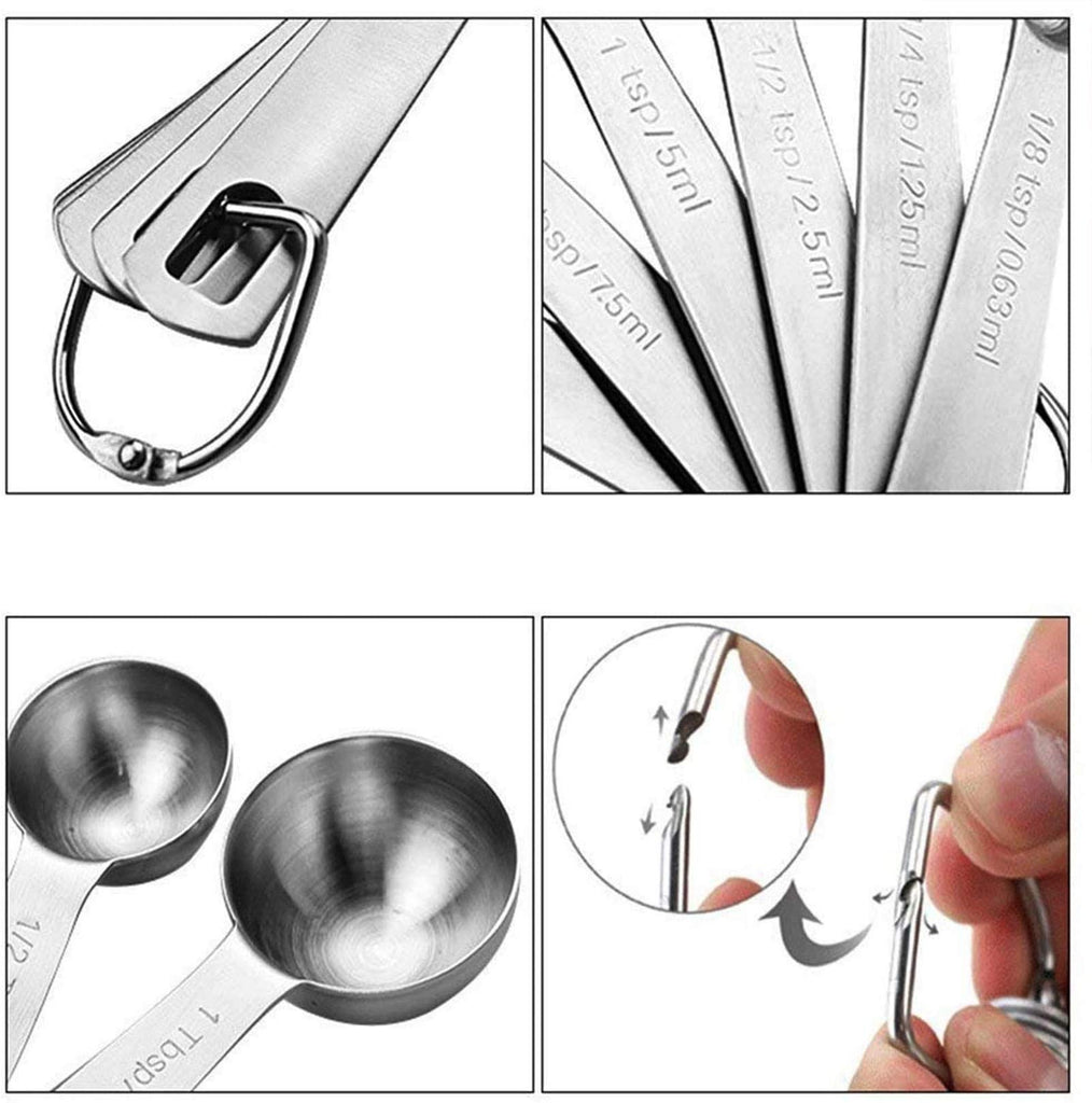 18/8 Stainless Steel Metal Measuring Spoons, Ergonomic Set of 6 for Dr –  morgianatableware