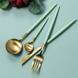 24 Pieces Green and Gold Matt Flatware set 18/11 Stainless Steel Cutlery set