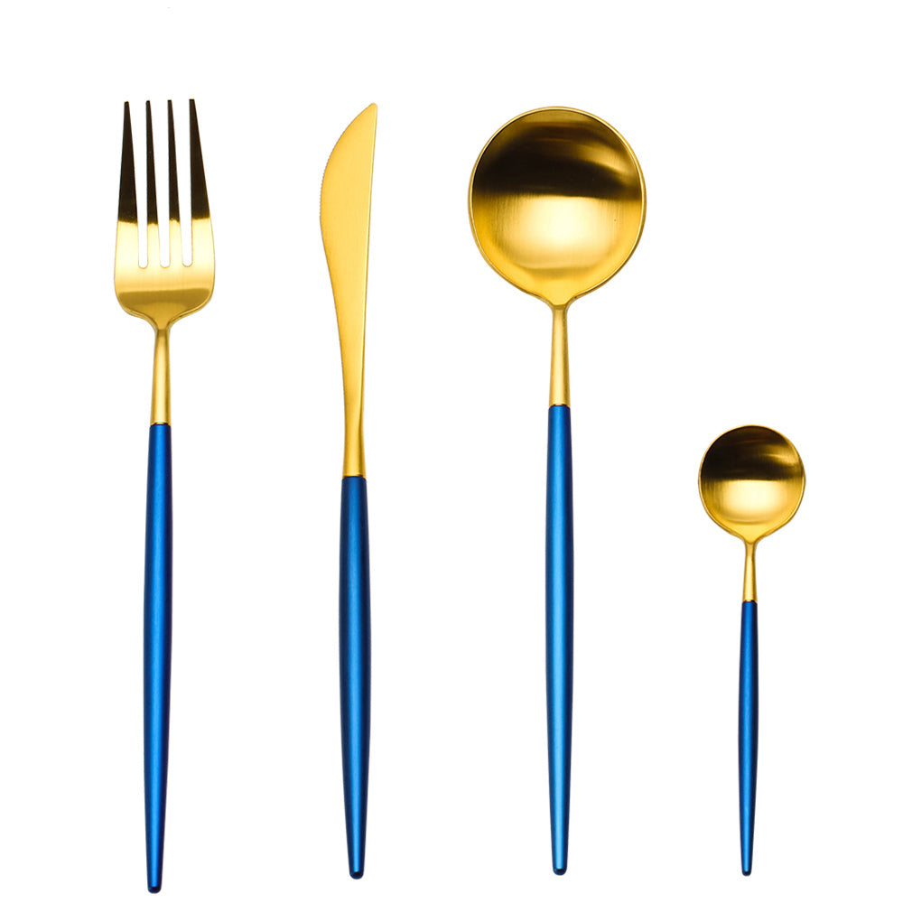 4 Pieces Matt Flatware set 18/11 Stainless Steel Cutlery set Blue and Gold