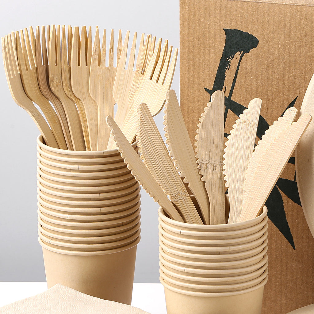 Biodegradable Paper Plates With Bamboo Forks 7 - Temu