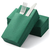 50PCS Disposable Green Napkins with Built-in Flatware, Christmas Napkins, Guest Towels Linen Feel, Pre-folded Airlaid Napkin for Wedding Party