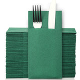 50PCS Disposable Green Napkins with Built-in Flatware, Christmas Napkins, Guest Towels Linen Feel, Pre-folded Airlaid Napkin for Wedding Party