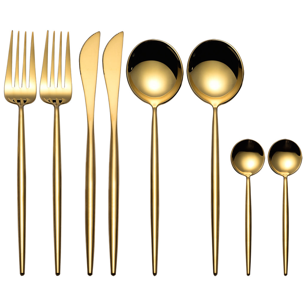 Shiny Pure Gold 8 Pieces Flatware Sets 18/10 Stainless Steel Cutlery Set, Service for 2