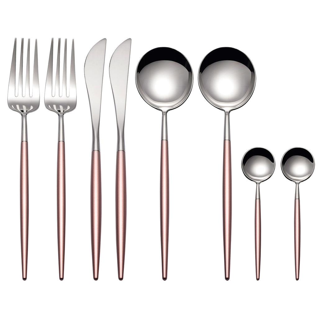Pink and Silver 8 Pieces Flatware Sets Shiny 18/10 Stainless Steel Cutlery Set, Service for 2
