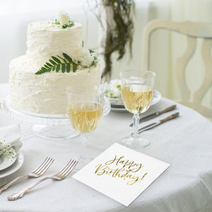 MORGIANA Happy Birthday Napkins Linen Feel Napkins Disposable Birthday Napkin Serviettes, 40 x 40cm, Pack of 50