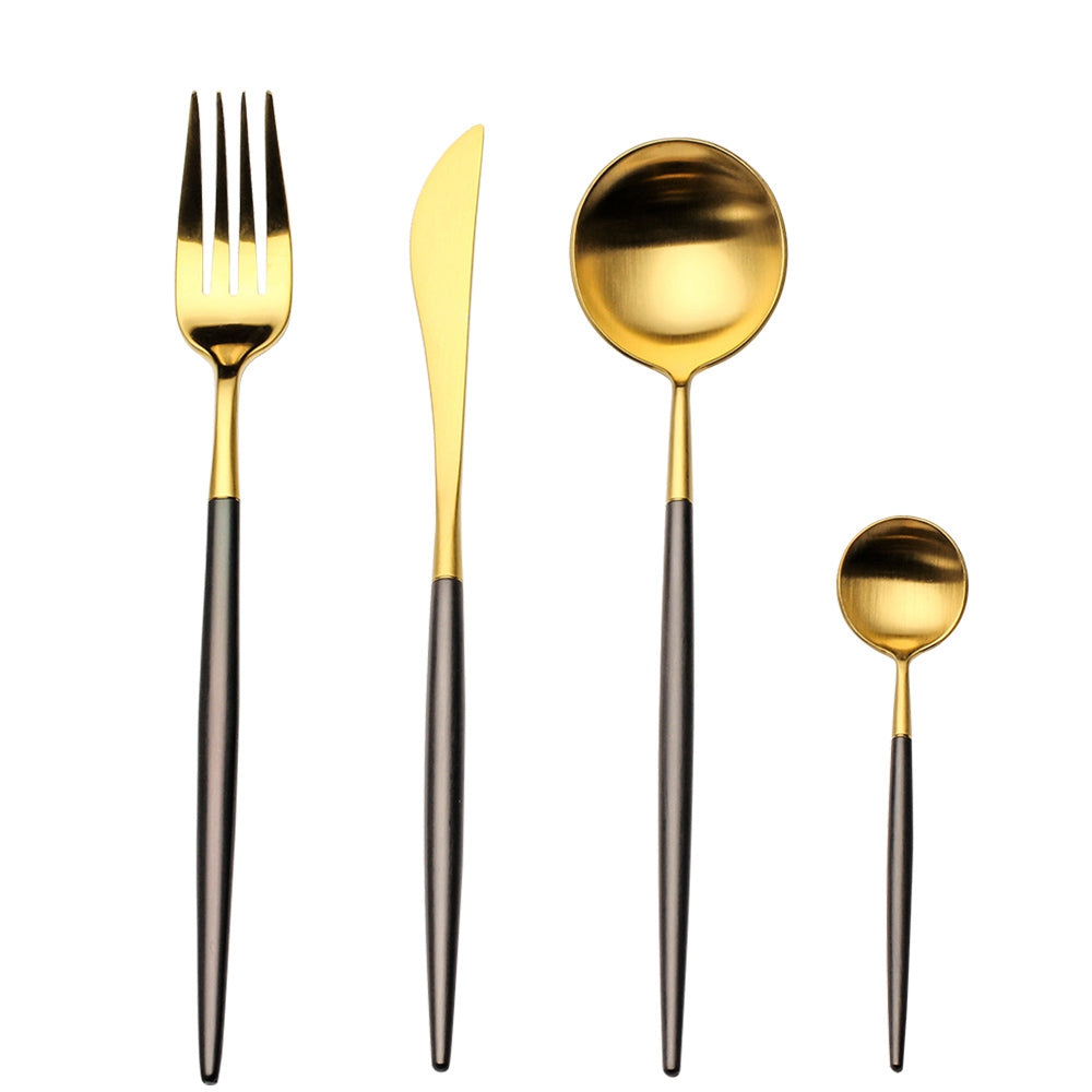 4 Pieces Matt Flatware set 18/11 Stainless Steel Cutlery set Black and Gold