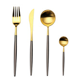 4 Pieces Matt Flatware set 18/11 Stainless Steel Cutlery set Black and Gold