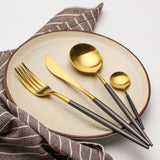 4 Pieces Matt Flatware set 18/11 Stainless Steel Cutlery set Black and Gold