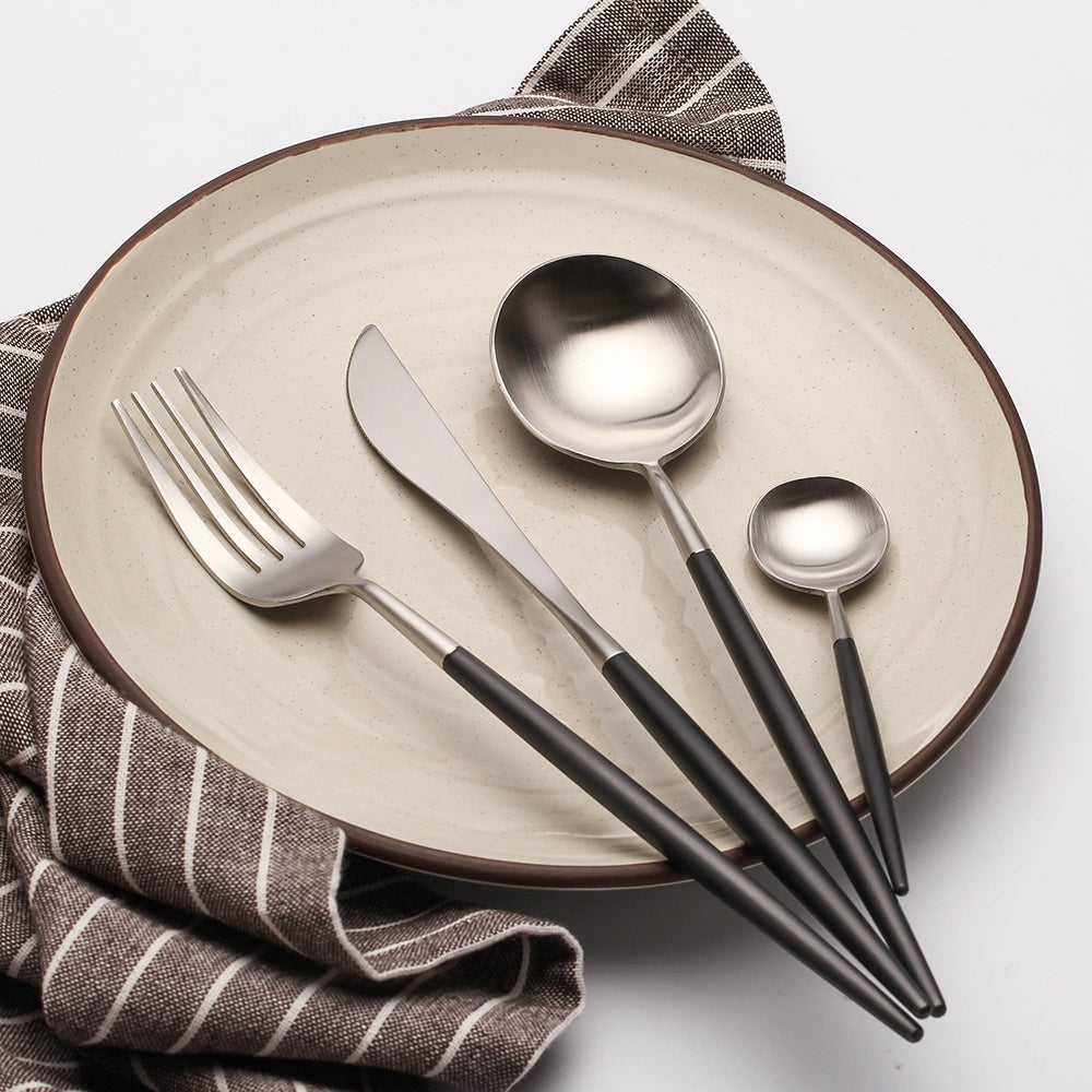 4 Pieces Matt Flatware set 18/11 Stainless Steel Cutlery set Black and Silver