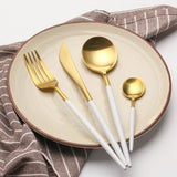 4 Pieces Matt Flatware set 18/11 Stainless Steel Cutlery set White and Gold